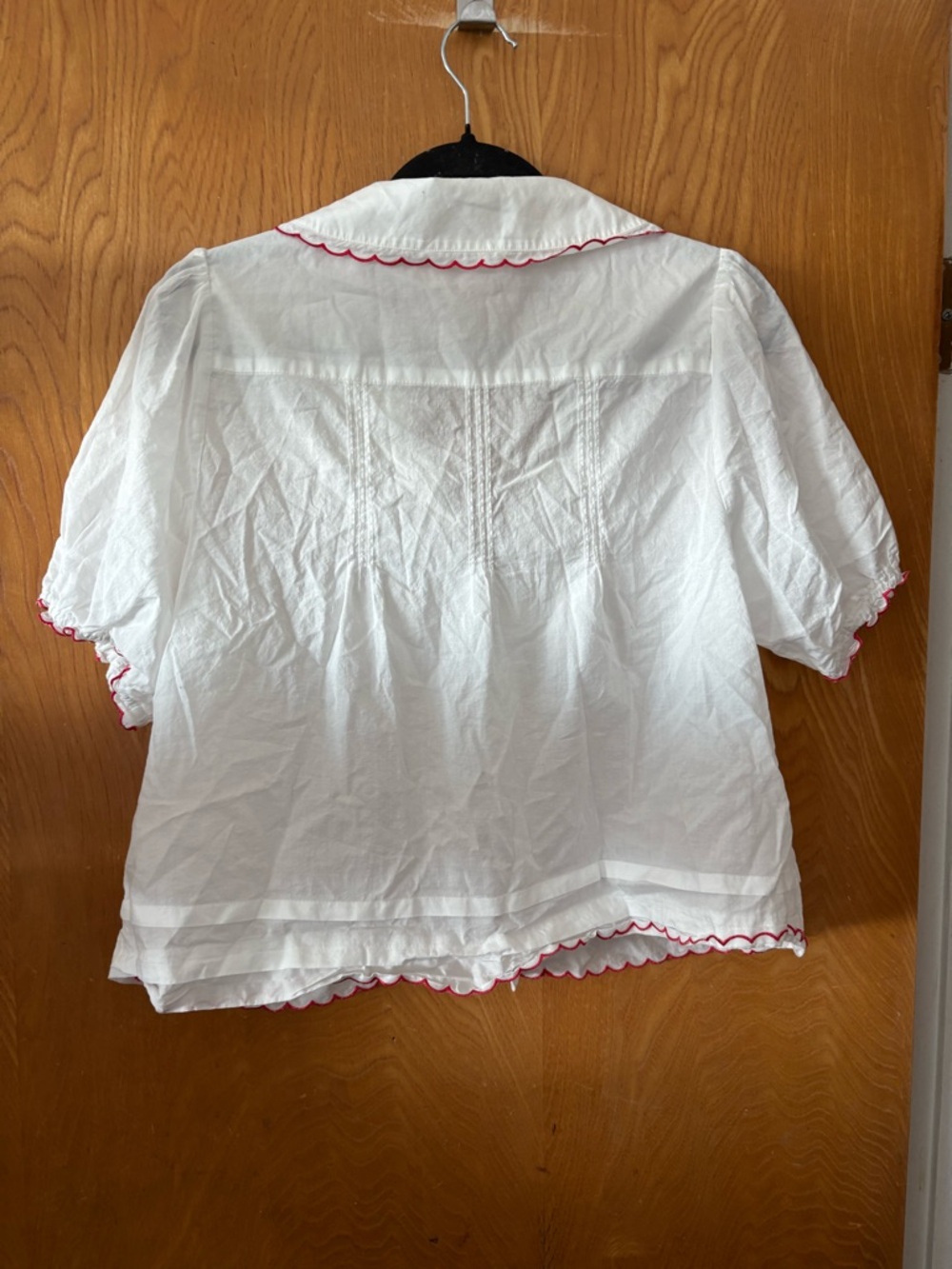WAYF Elena White Short-Sleeve Peasant Blouse with Red Trim L - Picture 8 of 8